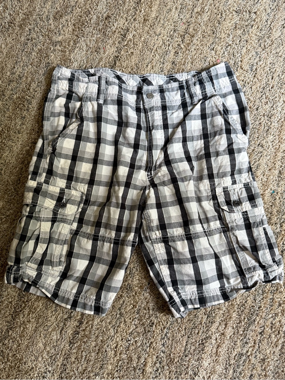 Levi's Black & White Plaid Cargo Shorts‎ Men's 36 Cotton